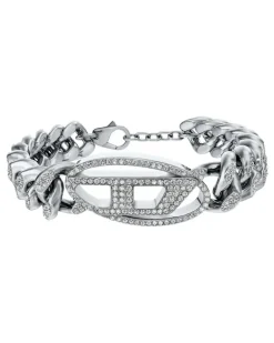 Oval D glitz-Armband aus Edelstahl mit Kettengliedern - Armbänder - Unisex - Silber