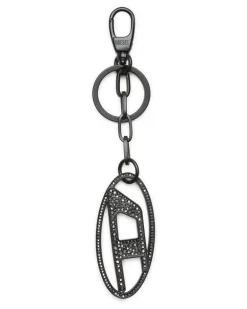 Oval D-Schlüsselanhänger aus Metall mit Strass - Charms und Schlüsselanhänger - Damen - Schwarz