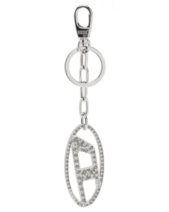 Oval D-Schlüsselanhänger aus Metall mit Strass - Charms und Schlüsselanhänger - Damen - Silber