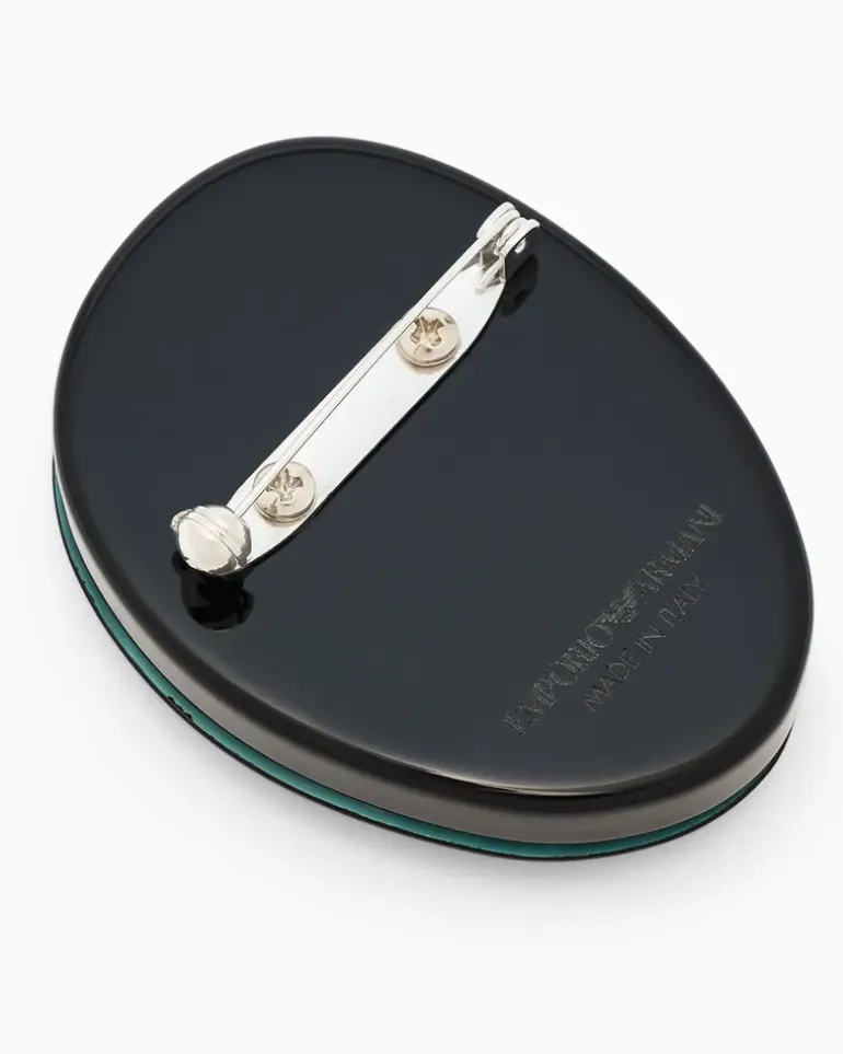 Ovale Brosche mit Spiegeleffekt und Metallverschluss GrüN