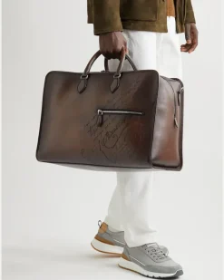 Overnight Scritto Venezia Softy Leather Weekend Bag Brown