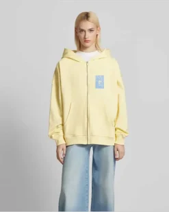 Oversized Sweatjacke mit Label-Print Hellgelb