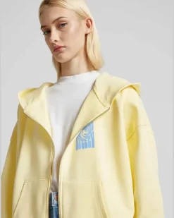 Oversized Sweatjacke mit Label-Print Hellgelb
