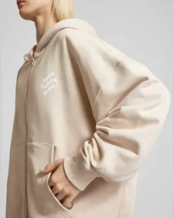 Oversized Sweatjacke mit Label-Print Sand