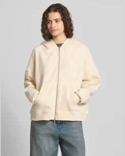 Oversized Sweatjacke mit Zweiwege-Reißverschluss Modell 'Flower Beige