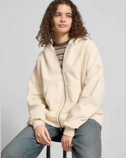 Oversized Sweatjacke mit Zweiwege-Reißverschluss Modell 'Flower Beige