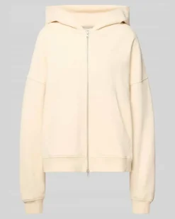 Oversized Sweatjacke mit Zweiwege-Reißverschluss Modell 'Flower Beige