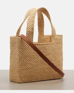 Paula's Ibiza Henkeltasche aus Raffiabast mit Kristallen Beige