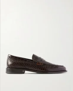 Perry Croc-Effect Leather Loafers Brown