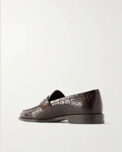 Perry Croc-Effect Leather Loafers Brown