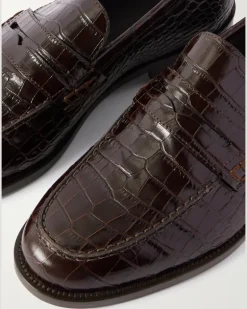 Perry Croc-Effect Leather Loafers Brown