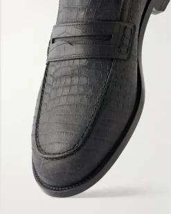 Perry Croc-Effect Nubuck Loafers Black