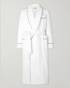 Piped Silk Robe White