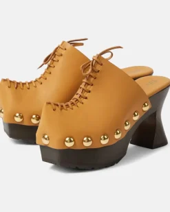 Plateau-Clogs 50 aus Leder Braun