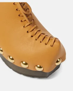 Plateau-Clogs 50 aus Leder Braun