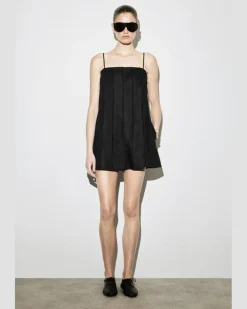Playsuit Aus Leinen Mit Falten Schwarz