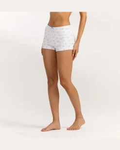 Pointelle Pyjama Shorts - Blaues Küstenmotiv Blue
