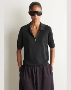 Poloshirt Aus Merinowolle Mit Reissverschluss Grau
