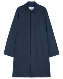 Popeline-Mantel mit Brusttasche - Blau
