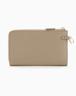 Portemonnaie mit Rundum-Reißverschluss, gefertigt aus genarbtem Leder Beige