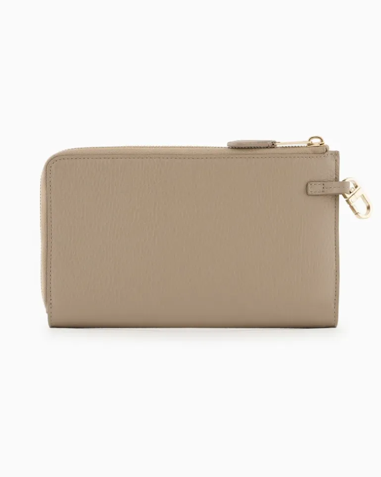 Portemonnaie mit Rundum-Reißverschluss, gefertigt aus genarbtem Leder Beige