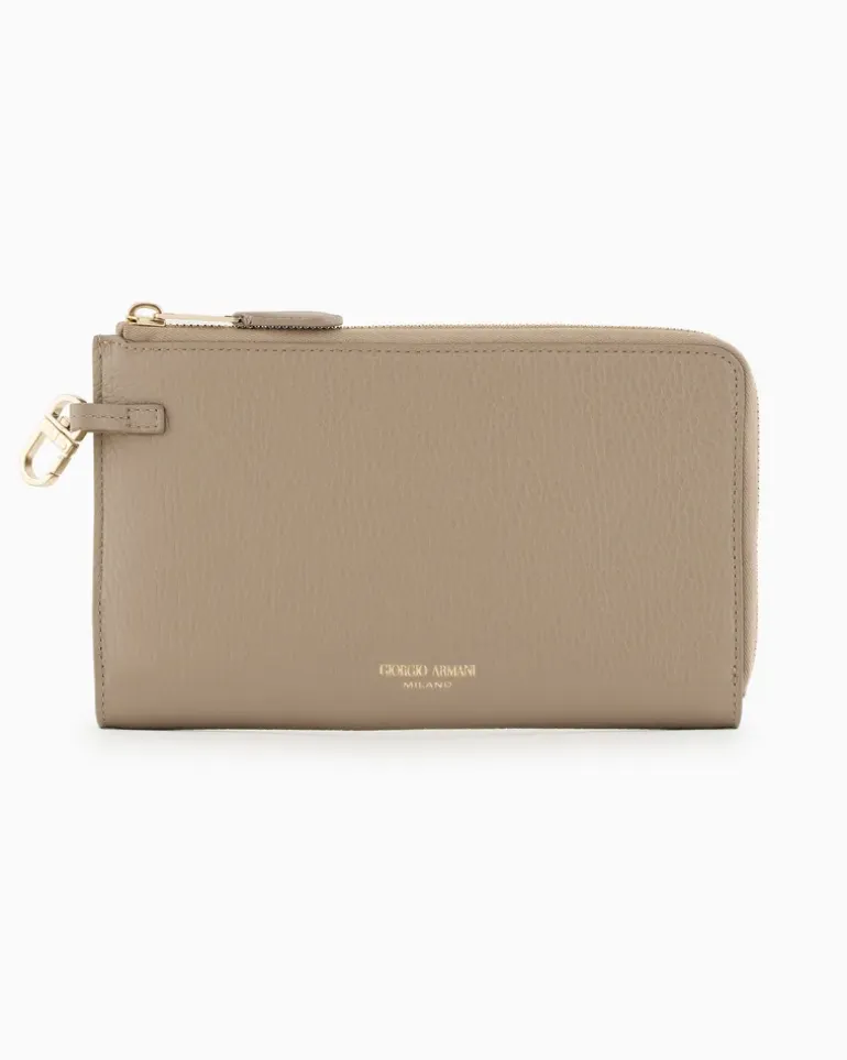 Portemonnaie mit Rundum-Reißverschluss, gefertigt aus genarbtem Leder Beige