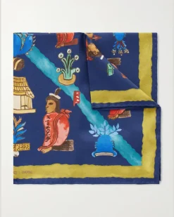 Printed Silk-Twill Pocket Square Blue