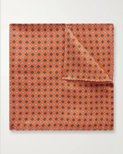 Printed Silk-Twill Pocket Square Orange