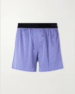 Printed Stretch-Silk Satin Boxer Briefs Blue