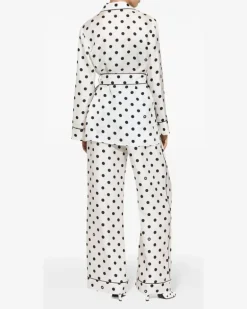 Pyjama-Hose aus Seide mit Polka Dots - Weiß