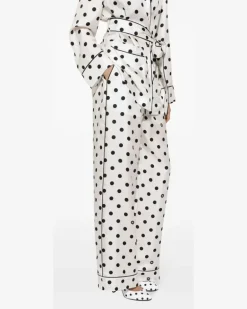 Pyjama-Hose aus Seide mit Polka Dots - Weiß