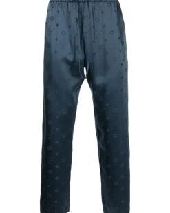 Pyjama-Hose aus Seiden-Jacquard - Blau