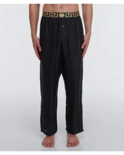 Pyjama-Hose Barocco aus Seiden-Twill Schwarz