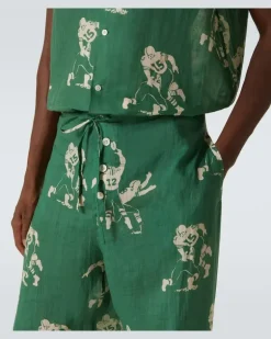 Pyjamahose Football Silhouette aus Leinen GrüN