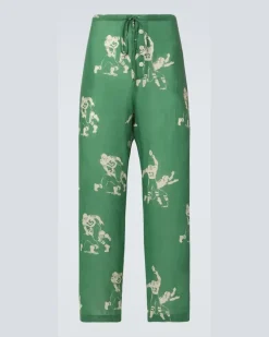 Pyjamahose Football Silhouette aus Leinen GrüN