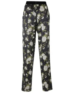 Pyjama-Hose mit Blumen-Print - Schwarz