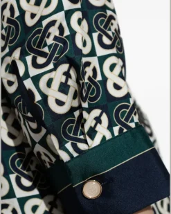 Pyjama-Oberteil aus Seide mit Monogramm-Print - Grün