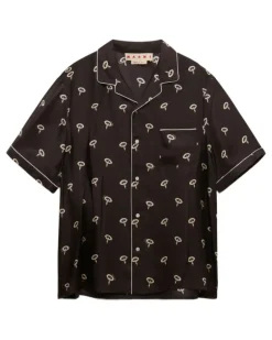 Pyjama-Oberteil aus Seidentwill mit Blumenprint - Braun