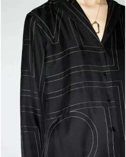Pyjama-Oberteil mit Monogramm - Schwarz