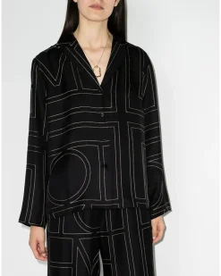 Pyjama-Oberteil mit Monogramm - Schwarz