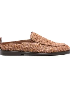 Raffiabast-Mules mit Monogramm - Braun