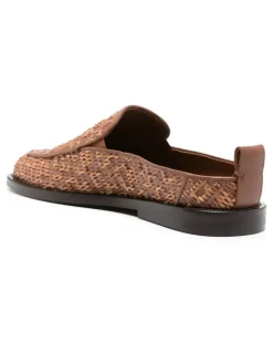 Raffiabast-Mules mit Monogramm - Braun