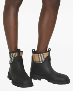 Regenstiefel mit Vintage Check - Schwarz