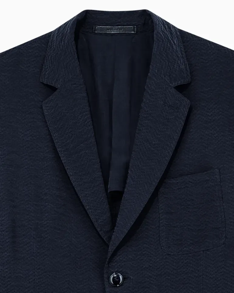 Regular Fit Blazer mit Reverskragen und Fischgratmuster Blau