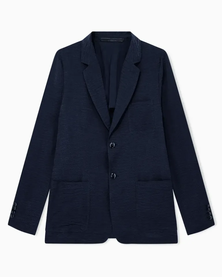 Regular Fit Blazer mit Reverskragen und Fischgratmuster Blau