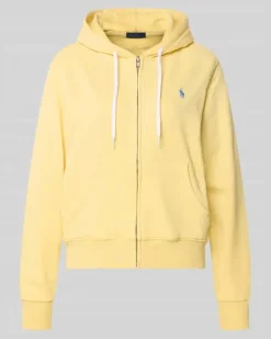 Regular Fit Sweatjacke aus Baumwoll-Mix Hellgelb