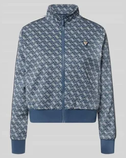 Regular Fit Sweatjacke mit Allover-Logo-Print Marine