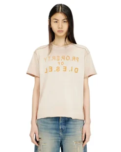 Reguläres Baumwoll-T-Shirt mit D-Applikation - T-Shirts - Damen - Beige
