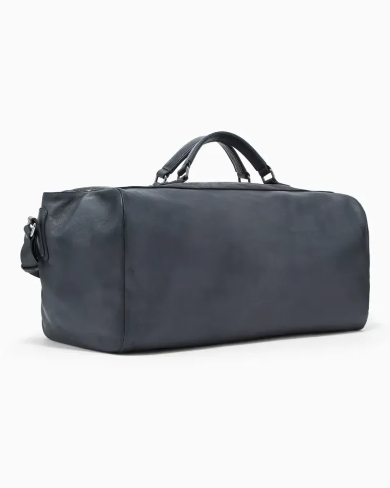 Reisetasche aus genarbtem Nappaleder mit Vintage-Effekt Braun