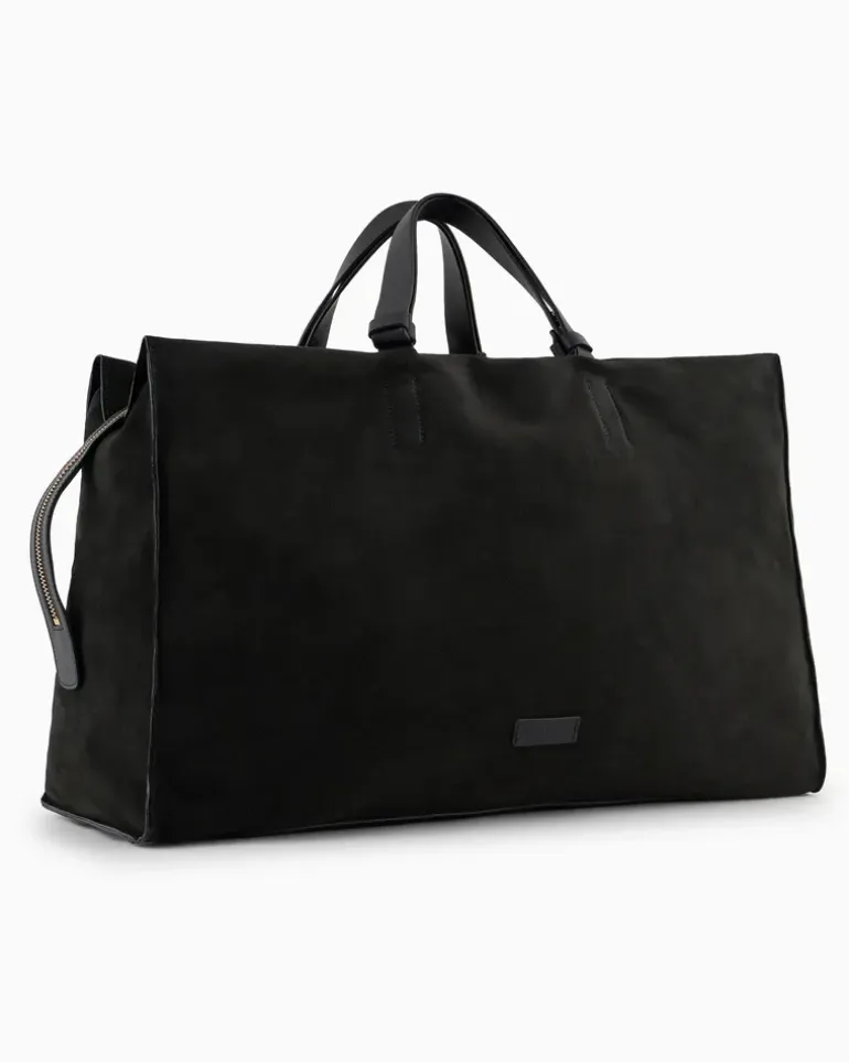 Reisetasche aus Wildleder mit Ledergriffen GrüN